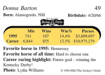 1996 Jockey Star Jockeys' Guild #49 Donna Barton Back